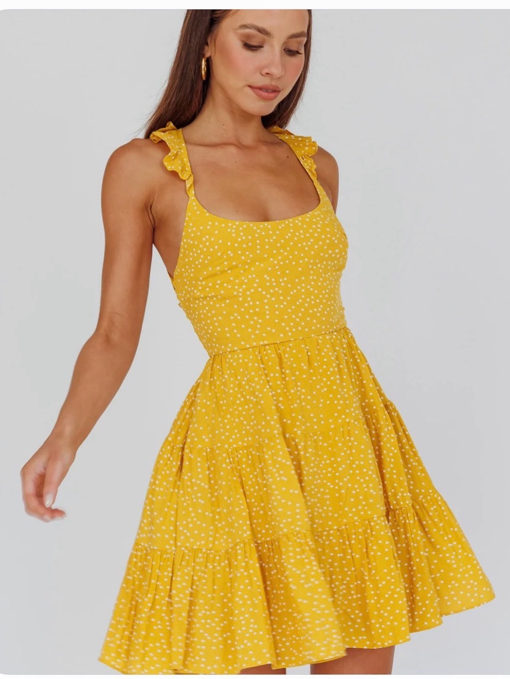 Allegra Fluted Hem Lace-Up Back
Dress Yellow